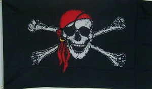 RED BANDANA PIRATE SKULL & BONES FLAG NEW 3x5ft DOUBLE SIDED premium quality - Picture 1 of 4