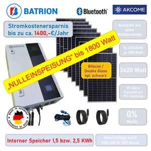 Solaranlage Balkonkraftwerk Nulleinspeisung 1-2,5kWh Speicher Made in Germany - Bild 1 von 17