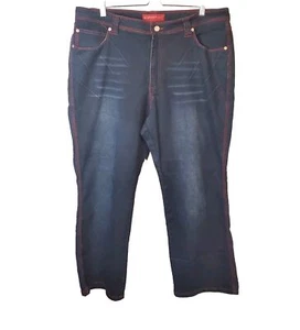 Goddess Trend Women's Size 18 Blue Bootcut Dark Wash Red Exposed Stitch Jeans - Imagen 1 de 7