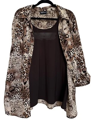 Maggie Barnes Leopardo Top Negro Camisola Conjunto 4X Fluido Comodidad Declaración Retro Foto 1 de 4