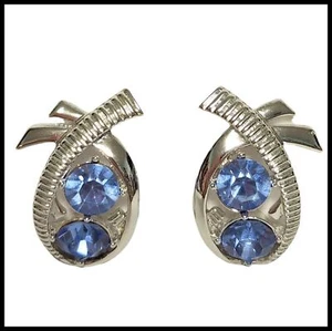 Vintage Kramer signierte Ohrclips eisige hellblaue Steine Wirbel oval - Bild 1 von 12