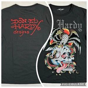 ED HARDY T-Shirt Men's L Graphic Tattoo Design Eagle Skull Snake Charcoal Gray - Picture 1 of 7