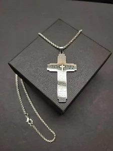 Cross Pendant With The Lord's Prayer And 23" Necklace Stainless Steel - Picture 1 of 4