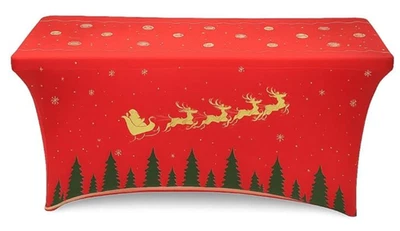 Spandex 6FT Tablecloth - Washable Fitted Rectangular Table Cover Christmas Theme - Image 1 of 4