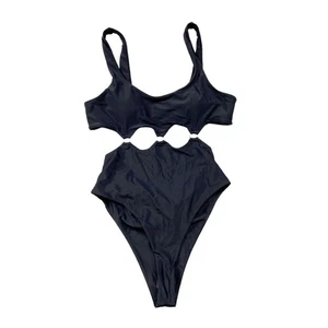 Black One Piece Swimsuit Monokini Bikini Bathing Suit Black Cut Out Womens Large - Picture 1 of 8