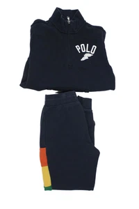 Polo Ralph Lauren Boys Logo Mock Neck Sweater Jogger Pants Set Navy Size 7 8 - Picture 1 of 2