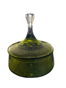 Empoli Italy Glass Apothecary Jar Candy Dish Green Lidded Teardrop Mid Century - Picture 1 of 8