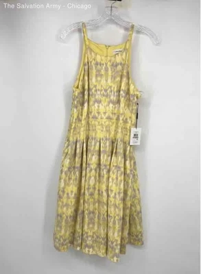 Calvin Klein Womens Yellow Tie Dye Sleeveless Pleated Fit & Flare Dress Size 12 - Image 1 of 4