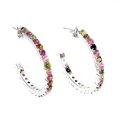 925 Sterling Silver Earrings Round Tourmaline 3mm Natural Gemstone Jewelry - Image 1 of 4