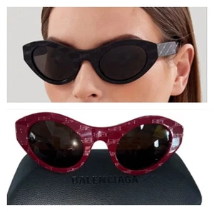 Balenciaga Cat Eyewear Burgundy Brown Designer Sunglasses Full Set - Picture 1 of 7