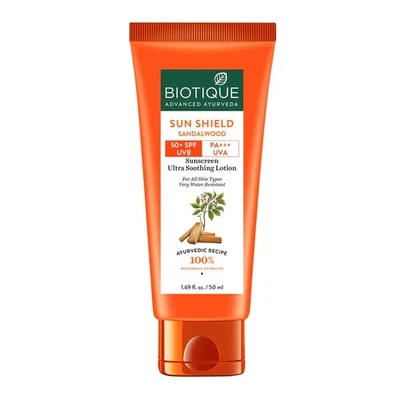 Biotique Bio Sun Shield Sandalwood Ultra Protective SPF 50 Face Lotion 50ml - Image 1 of 4