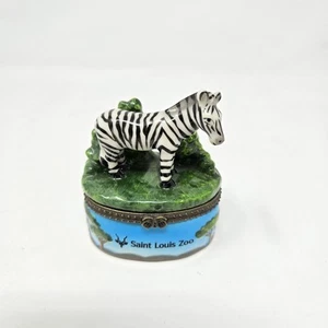 Vintage Saint Louis Zoo Zebra Ceramic Trinket Box EUC - Picture 1 of 5