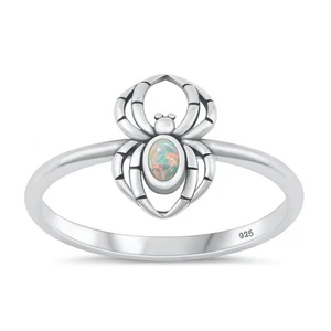 925 Sterling Silver Gothic Spider Lab Opal Ring Sizes 4-10 - Picture 1 of 2