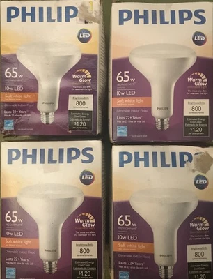 Philips 10W 65W Soft White BR40 Dimmable LED Warm Glow Flood Bulbs 800 Lumen NOS - Image 1 of 4