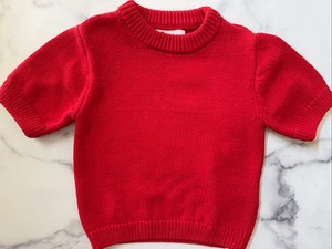 Zara knallroter Retro Kurz Strick Pullover Mädchen 8-9 Jahre High Neck Kurzarm M - Bild 1 von 4