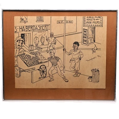 KULICKE Original Vintage Signed Figurative Illustration Double Sided Ink Drawing - Image 1 of 4