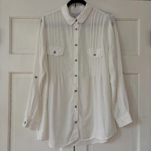 Weiche Umrandung weiß Biesen Plissee Knopfleiste Kragen Bluse Größe Large - Bild 1 von 12