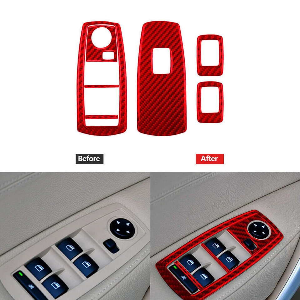 For BMW X3 2004-2010 Type A Red Carbon Fiber Window Switch Lift Panel Cover Trim — 第 1/4 张图片