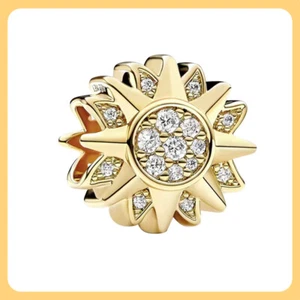 Brandneu Gelbgold Funkelnde Sonne Charme Original S925 Frauen Armband Halskette - Bild 1 von 3