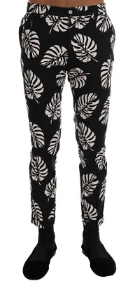 DOLCE & GABBANA Pants White Black Leaf Cotton Stretch Slim IT46 / W32 RRP $880  - Image 1 of 4