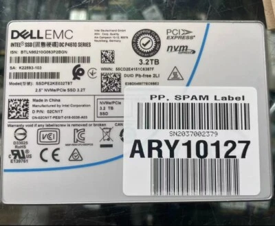 INTEL P4610 3.2TB SSD U.2 DELL EMC 02CN1T Solid State Drive SSDPE2KE032T8T NVME - Image 1 of 2