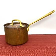 Vtg COP-R-CHEF by ALL-CLAD 2qt Saucepan 6" Copper/Stainless w/Lid Brass Handle