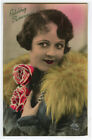 c 1930 French Deco Glamour PRETTY YOUNG LADY Lovely Fashion photo postcard
