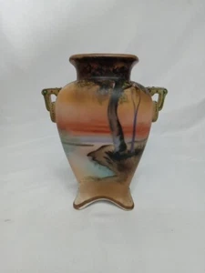 Hand Painted Nippon Moriage Sunset Lake Mini Vase Beautiful - Picture 1 of 9