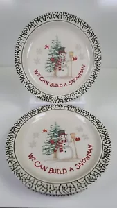 We Can Build A Snowman Gres 10.25" Platos de Cena Borde Esponja Verde ~Juego de 4 - Imagen 1 de 8