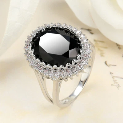 Handmade Jewelry Gift Oval Cut Black Onyx Gemstone Solid Silver Rings Size 6-10 - Image 1 of 4