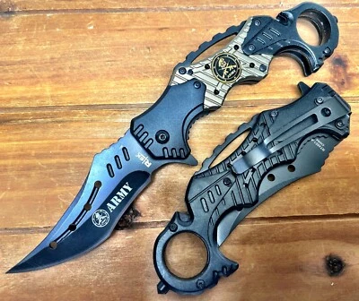 Spring Assisted Asst Karambit Tactical US ARMY Pocket Knife With Seat Belt - Image 1 of 2