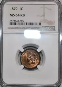 :1879 1C INDIAN PRINCESS CENT NEAR GEM NGC MS64RB MUCH RED RARITY R4 HIGH-GRADES - Picture 1 of 2