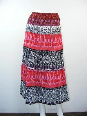 NY COLLECTION Skirt Multi-Color Cotton Tiered Peasant Boho Long PL-W32-38"x L33" - Image 1 of 4