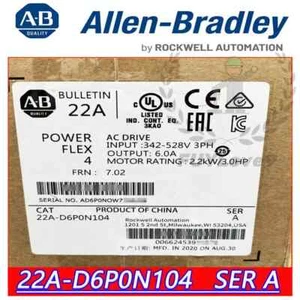 New Allen Bradley 22A-D6P0N104 PowerFlex 4 2.2 kW 3 Hp AC Drive - Picture 1 of 4