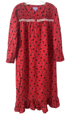 Camisón LAURA SCOTT M Scottish Terrier Algodón Franela Calado Rojo Foto 1 de 2