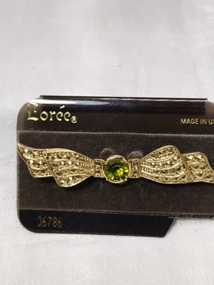Broche Loree Tono Dorado Arco Barra Pin Peridoto Color Verde Piedra Facetada EE. UU. 3x.5 Foto 1 de 4