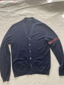 Gucci TOM FORD ERA Men's Navy Cardigan Sweater with Stripe Detail Size M ITALY - Picture 1 of 11