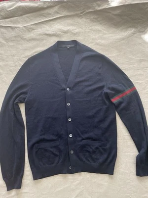 Gucci TOM FORD ERA Men's Navy Cardigan Sweater with Stripe Detail Size M ITALY - Image 1 of 4