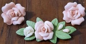Vintage 1987 Avon Porcelain Pink Petals Pin & Earrings Set~Women's Jewelry EUC - Picture 1 of 11