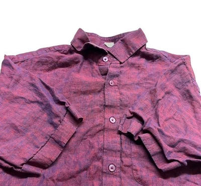 Camisa Vintage Años 70 Dos Tonos Rayón Lino Rojo Y Azul Hilo Abotonado Foto 1 de 4