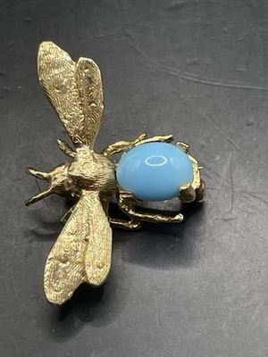 Broche prendedor abeja turquesa oro 14k vintage Foto 1 de 4