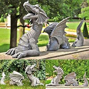 Esculturas de dragón resina césped gigante escultura fantasía gótica dragón figuras arte - Imagen 1 de 25