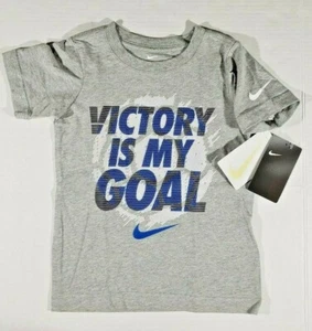 New Nike Short Sleeve Shirt "Victory Is My Goal" Boys Size 4 Dark Gray Heather - Picture 1 of 2