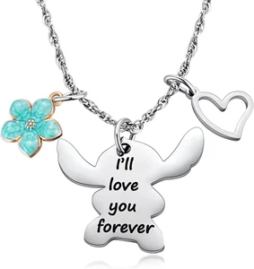 Stitch Gifts I Love You Forever Hibiscus Charm Necklace for Women Stitch Fans Bi - Picture 1 of 12