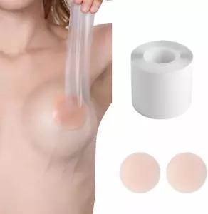 Clear Self-Adhesive Boob Tape with 2 Pair Reusable Silicone Nipple Covers, A-G - Picture 1 of 12