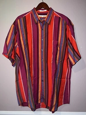 VINTAGE 1900's PERRY ELLIS LINEN STRIPED BUTTON DOWN SHIRT XL - Image 1 of 3