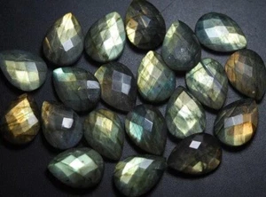 Piedras preciosas facetadas briolette peras 9x14 mm AAA Golden Fire Labradorite | - Imagen 1 de 3