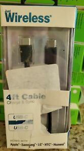 Just Wireless 4' USB Type-C Cable To USB-C~ For Charge And Sync~ Black