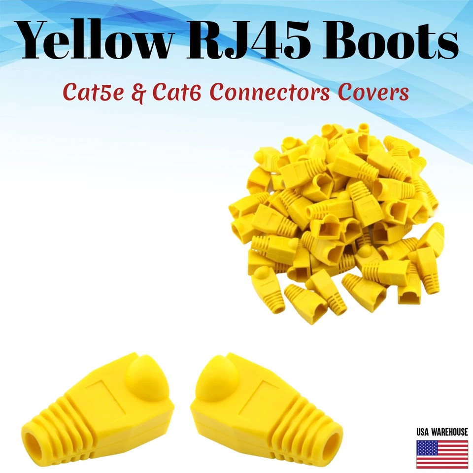 Cat5e Cat5 Cat6 RJ45 Boot End Cap Yellow Connector Modular Head Plug Cable Lot - Image 1 of 4