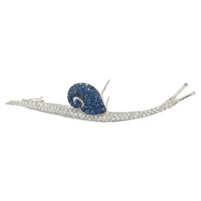 Snail Design 4.20CT Round Cut Blue & White Sapphire 935 Silver Women's Brooch - Image 1 of 4
